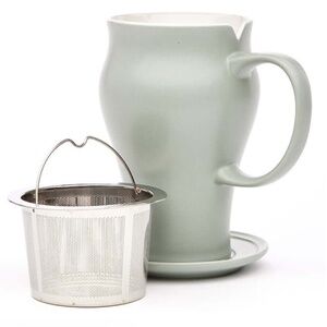Steepware Satin Tea Mug Mint Green 3ps Strainer 16oz Mug Saucer Loose Tea Set